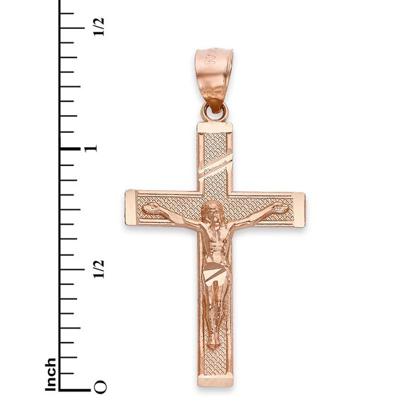Solid 10k Rose Gold Crucifix Pendant - Religious Jewelry Gifts for Men - Picture 4 of 5